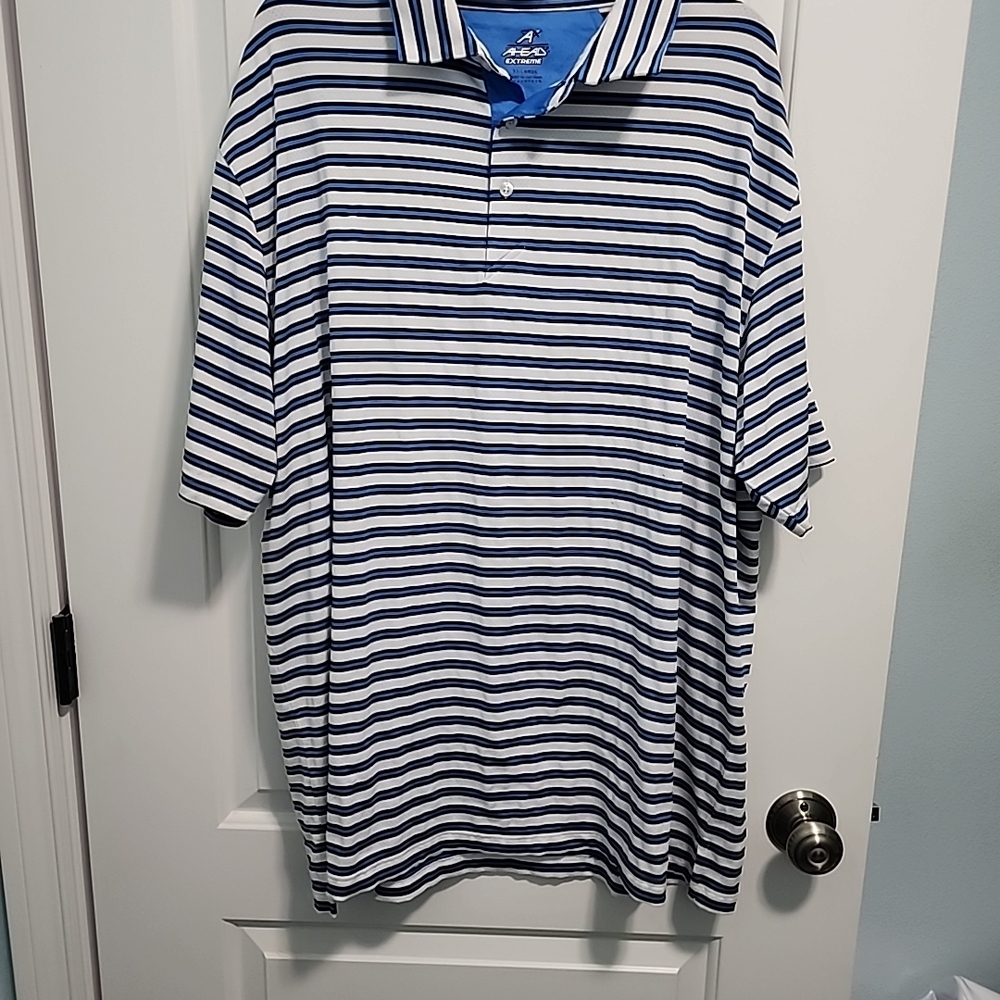 Ahead Navy and White Striped Polo Shirt Sz XXL